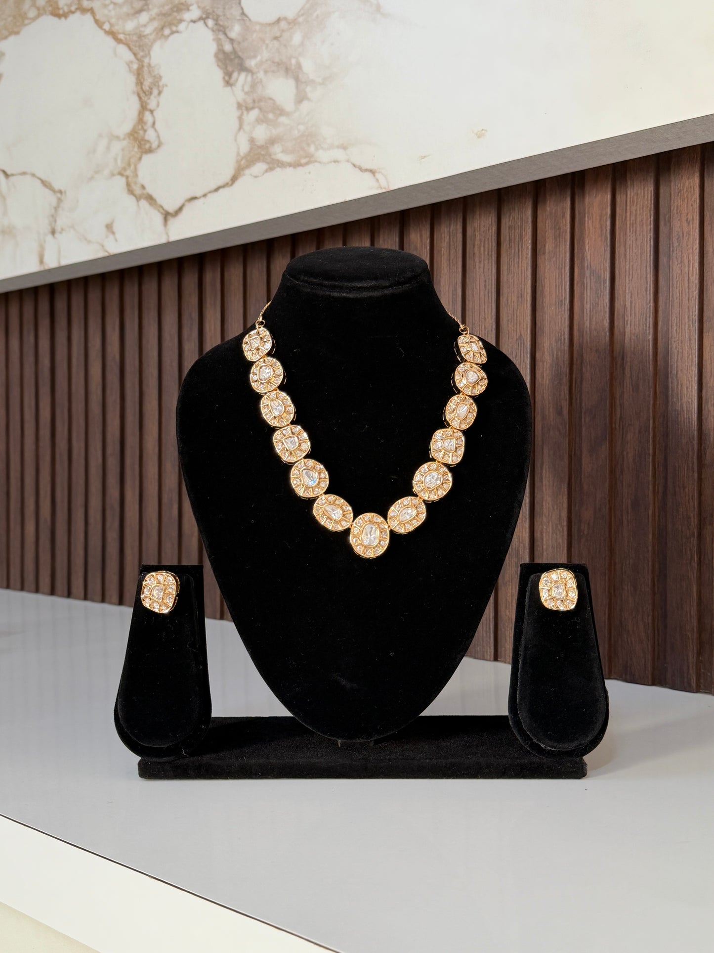 Moissanite Uncut Polki Statement Necklace Set