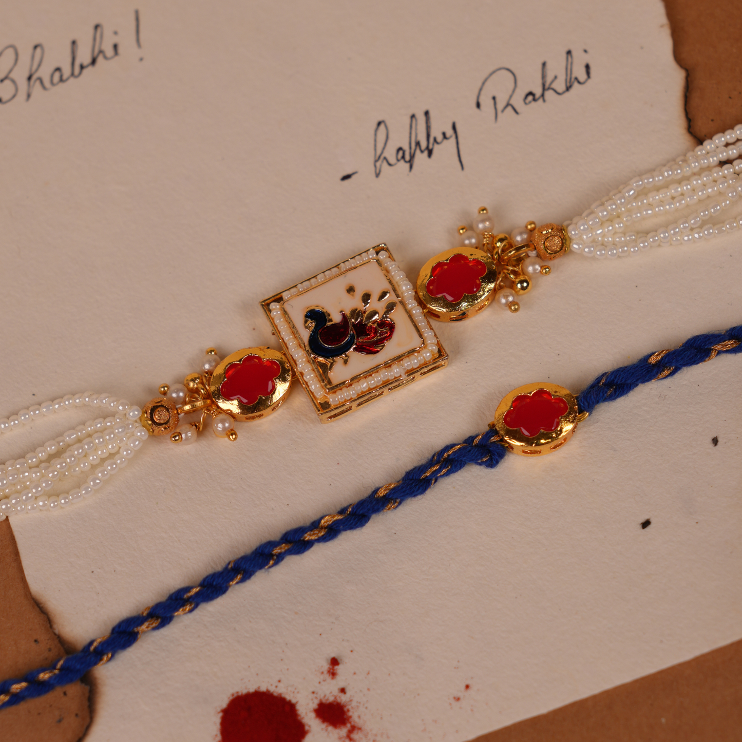 Peacock Beads Bhai Bhabhi Rakhi Set