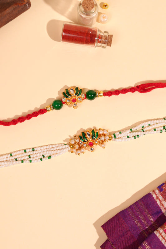 Emerald Lotus Bhaiya Bhabhi Rakhi Set