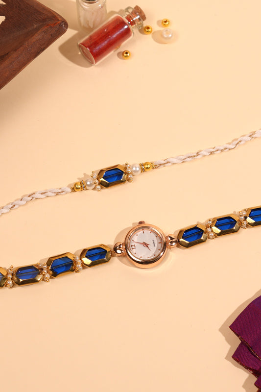 Imperial blue rakhi and wrist watch set