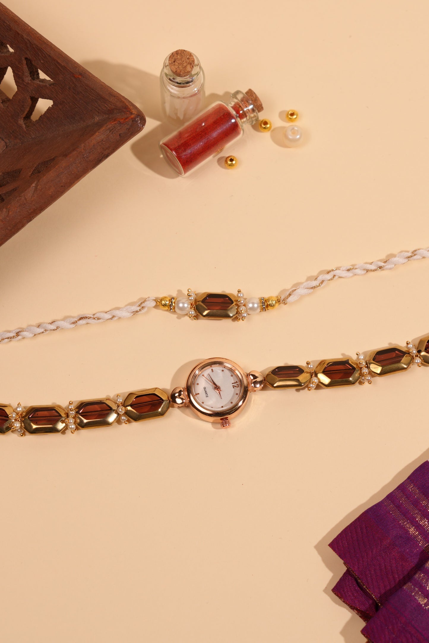 Mocha Rakhi & Wrist Watch Set