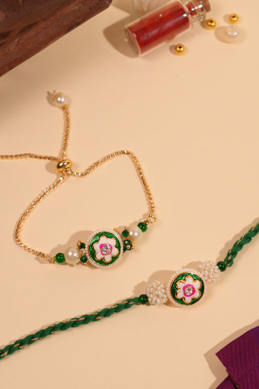 Pushp Pearl Bhaiya Bhabhi Rakhi Set