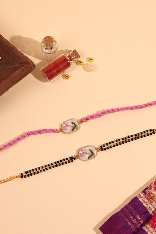 Tulip Pearl Bhaiya Bhabhi Rakhi Set