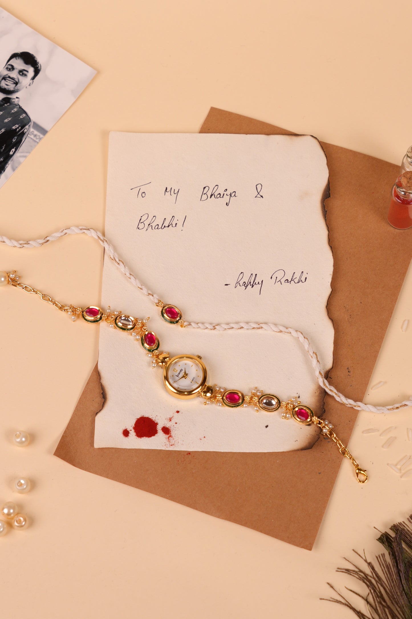 Royal Kundan Watch Rakhi Set