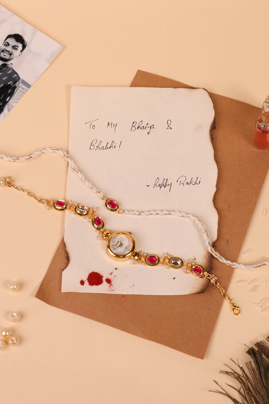 Royal Kundan Watch Rakhi Set