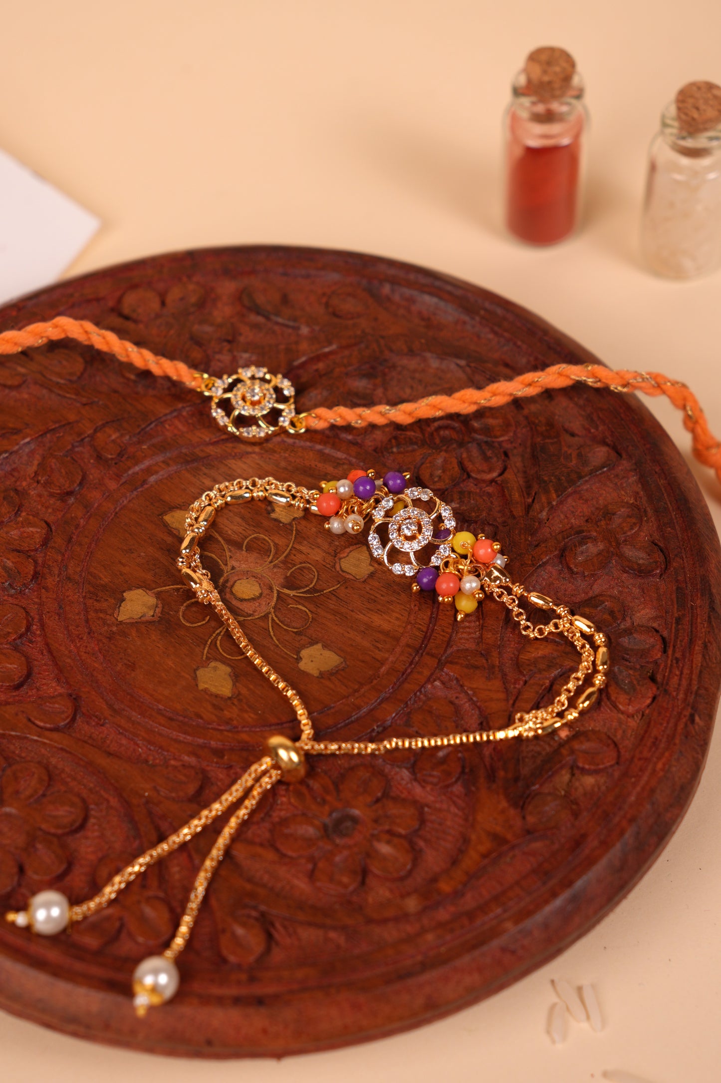 Radiant Bloom Bhaiya Bhabhi Rakhi Set