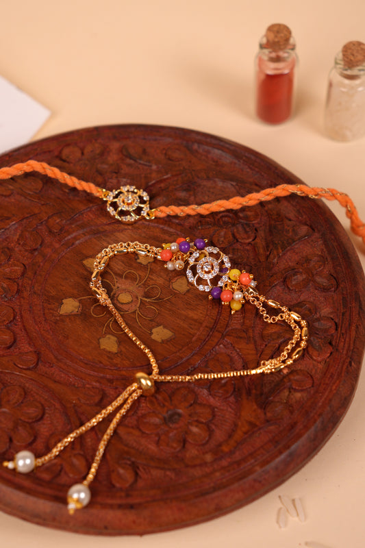 Radiant Bloom Bhaiya Bhabhi Rakhi Set