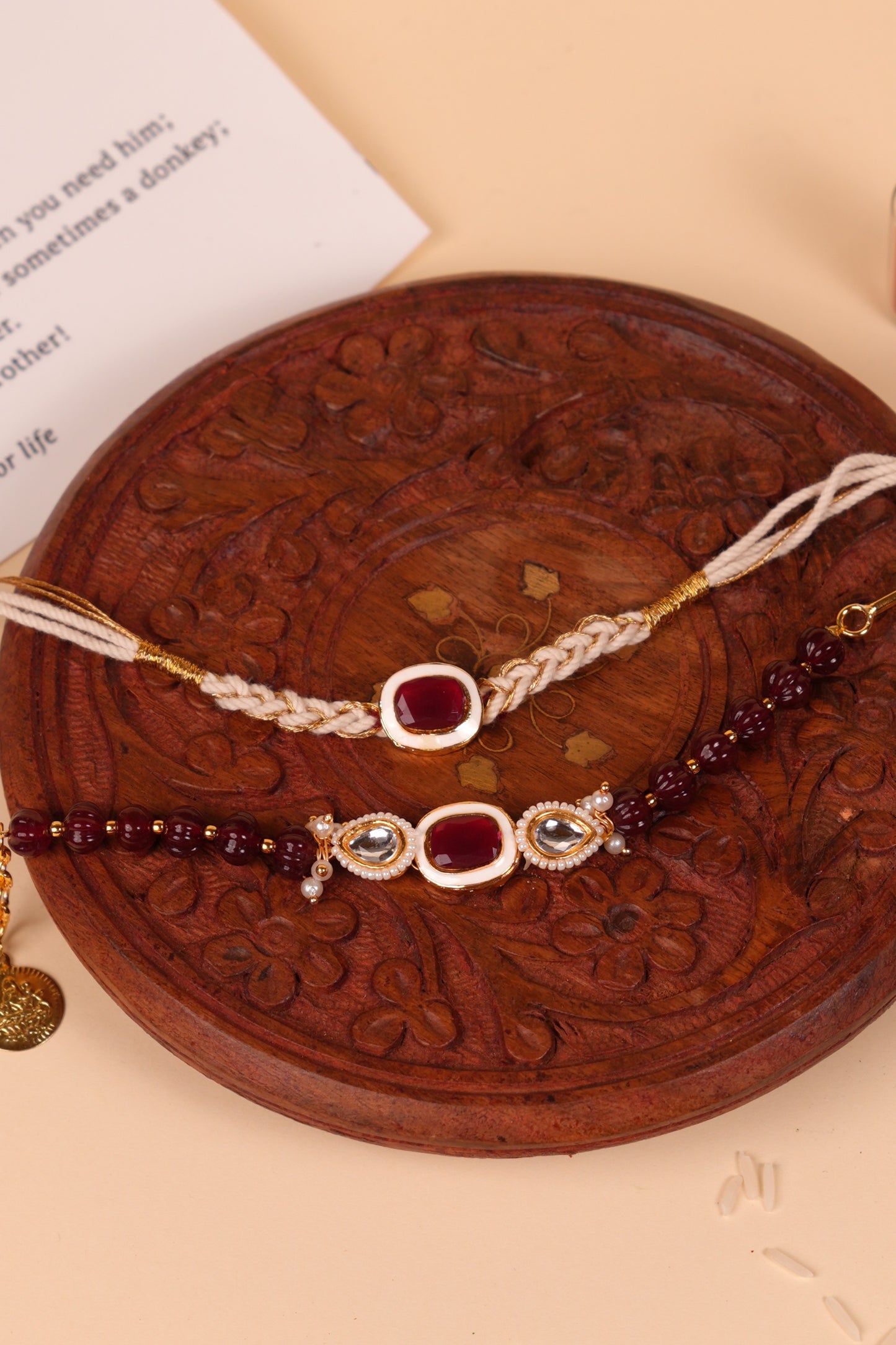 Burgundy Royale Bhaiya Bhabhi Rakhi Set