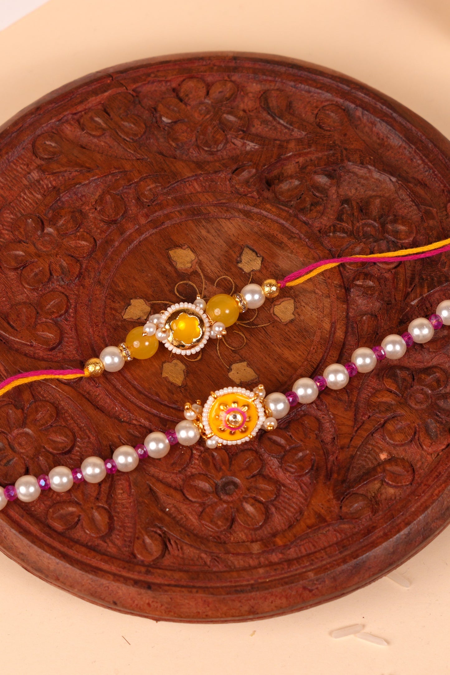 Golden Rosette Bhaiya Bhabhi Rakhi Set