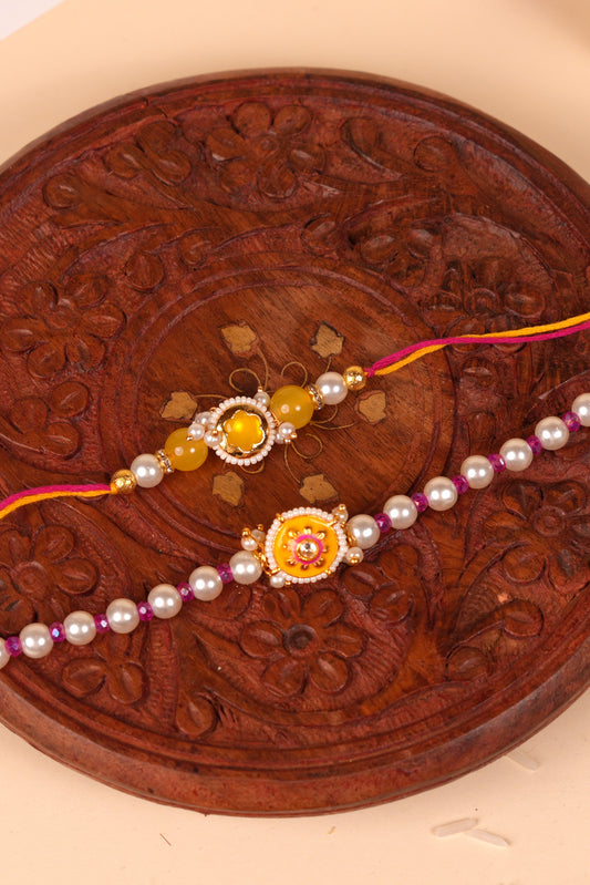 Golden Rosette Bhaiya Bhabhi Rakhi Set