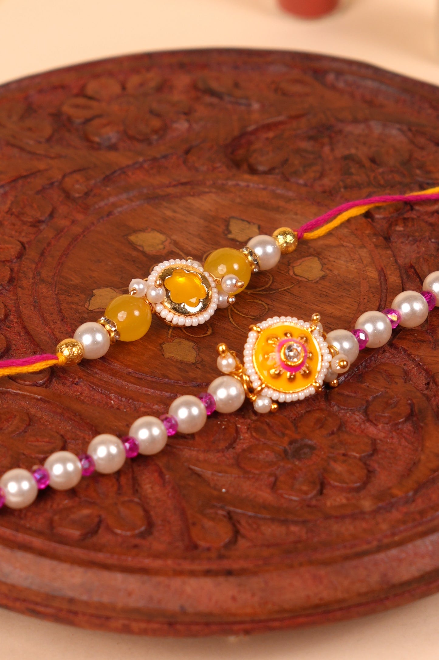 Golden Rosette Bhaiya Bhabhi Rakhi Set