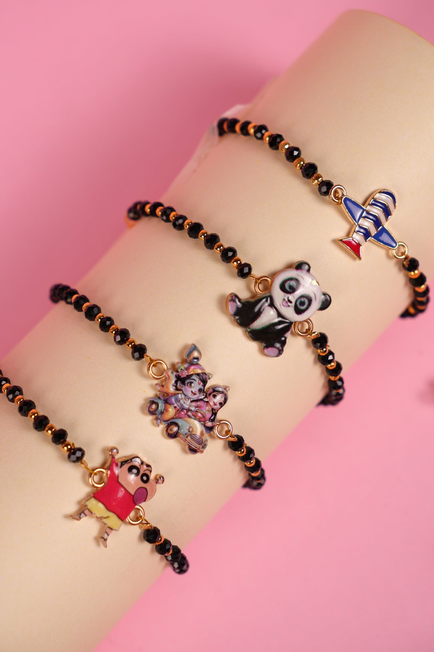 Character Black Bead Kids Rakhi