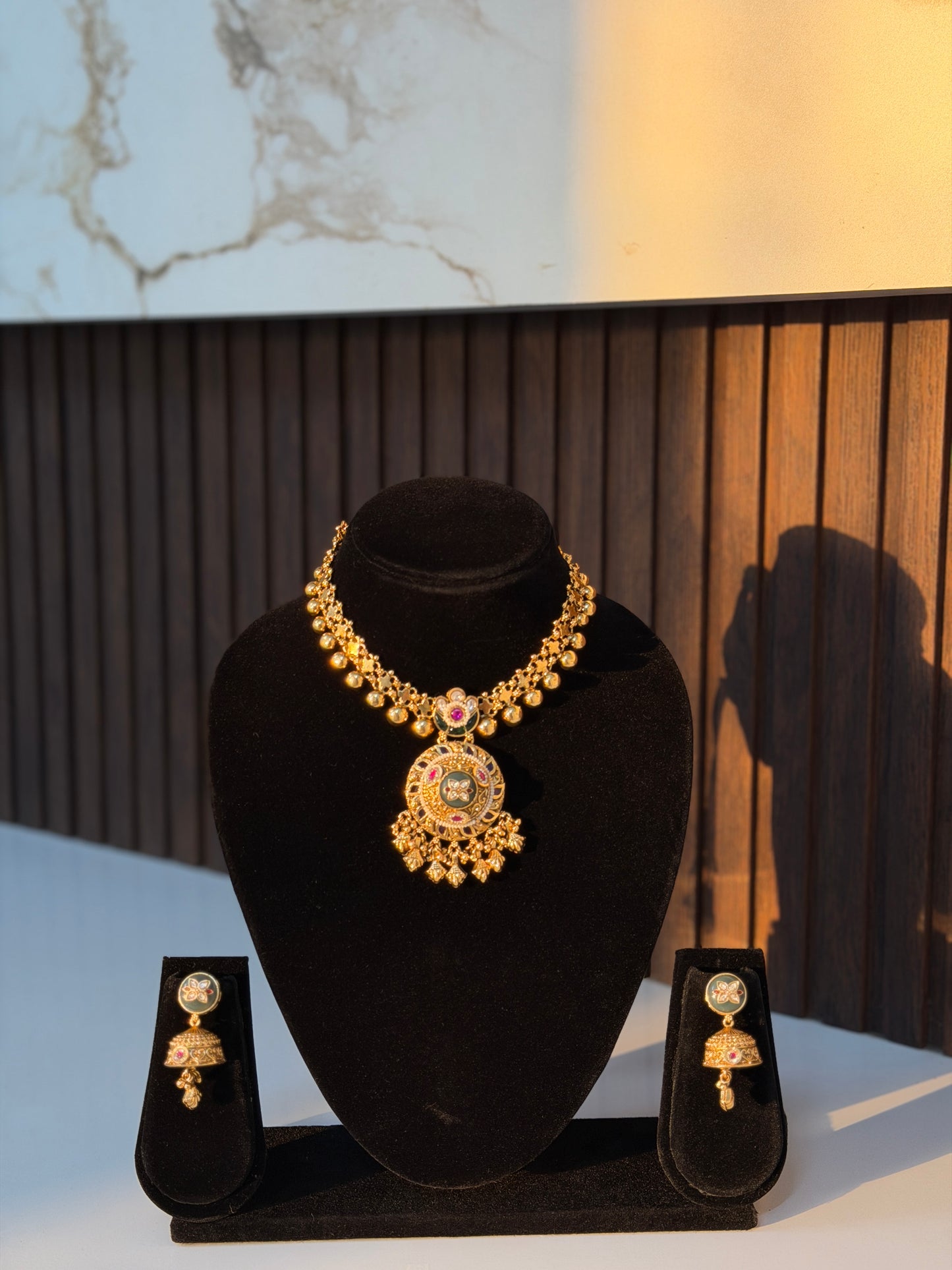 Heritage Temple Kundan Pendant Necklace Set