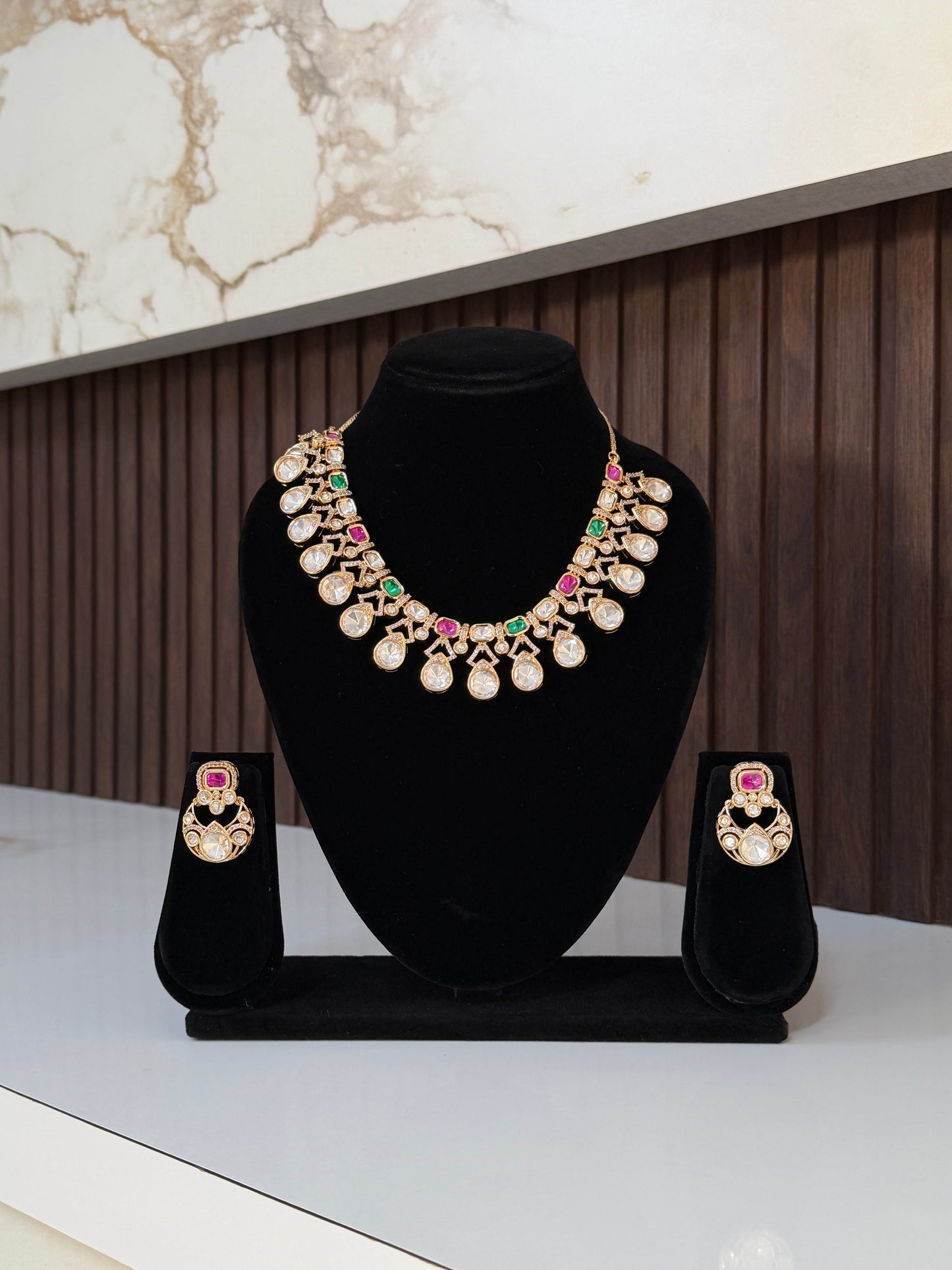 Moissanite Uncut Polki Kundan Bridal Necklace Set