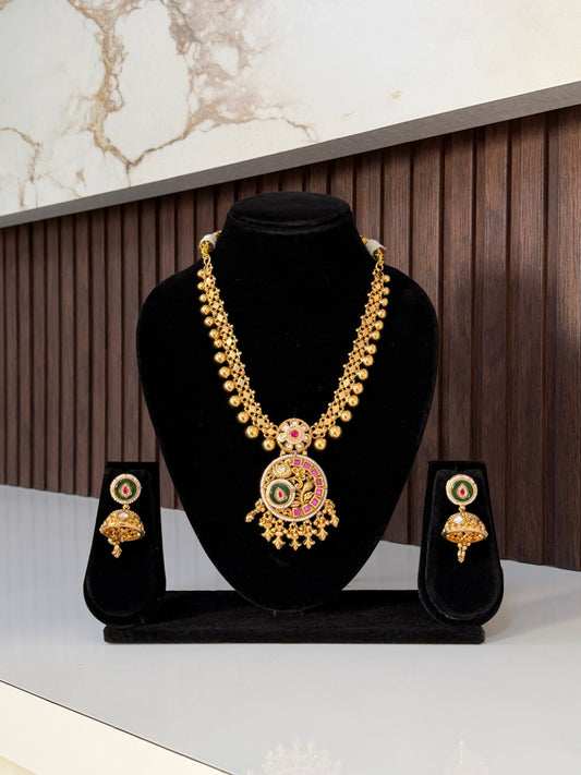 Heritage Temple Kundan Pendant Necklace Set