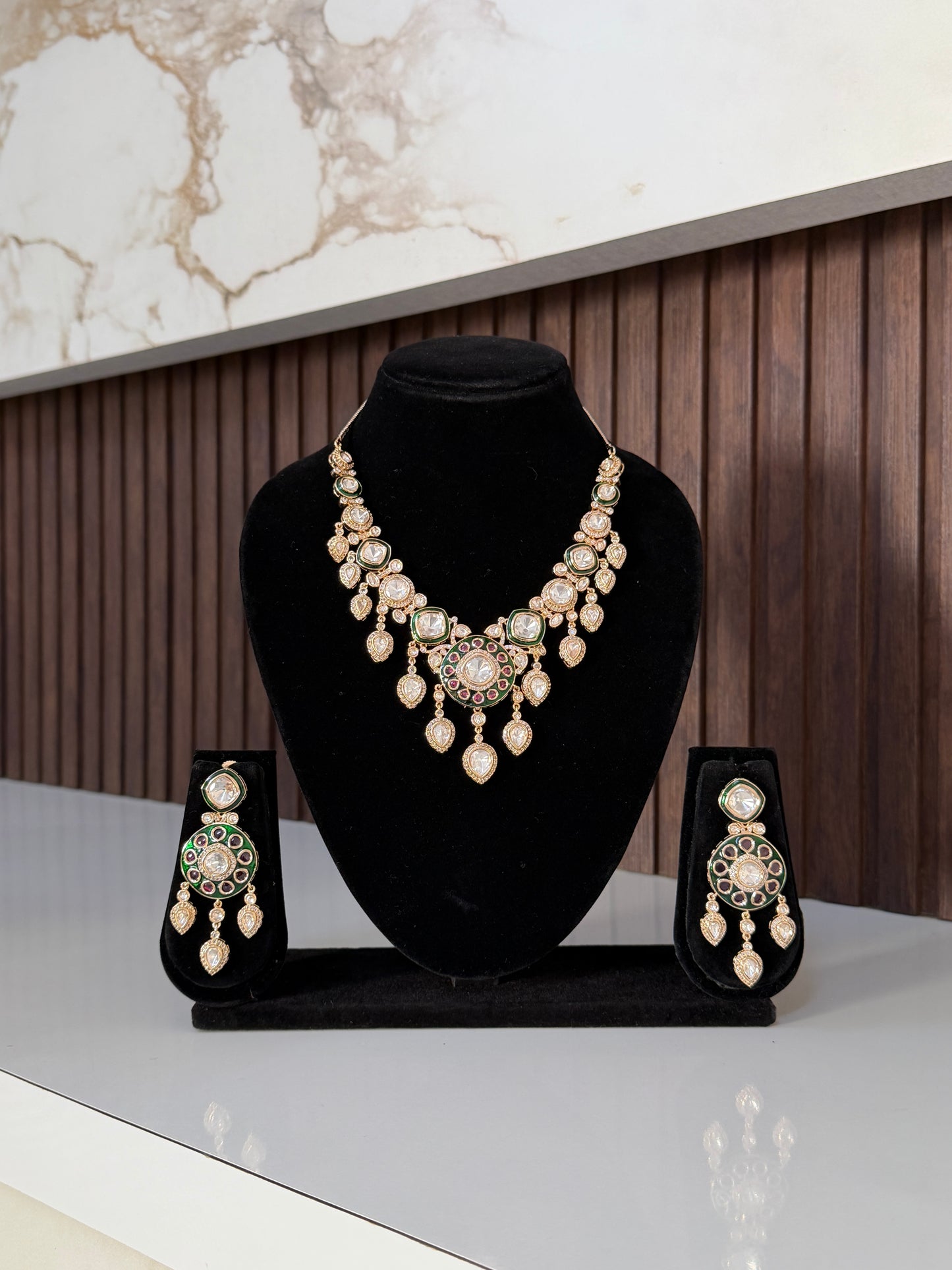 Traditional Kundan Setting Moissanite Uncut Polki Stones Necklace Set