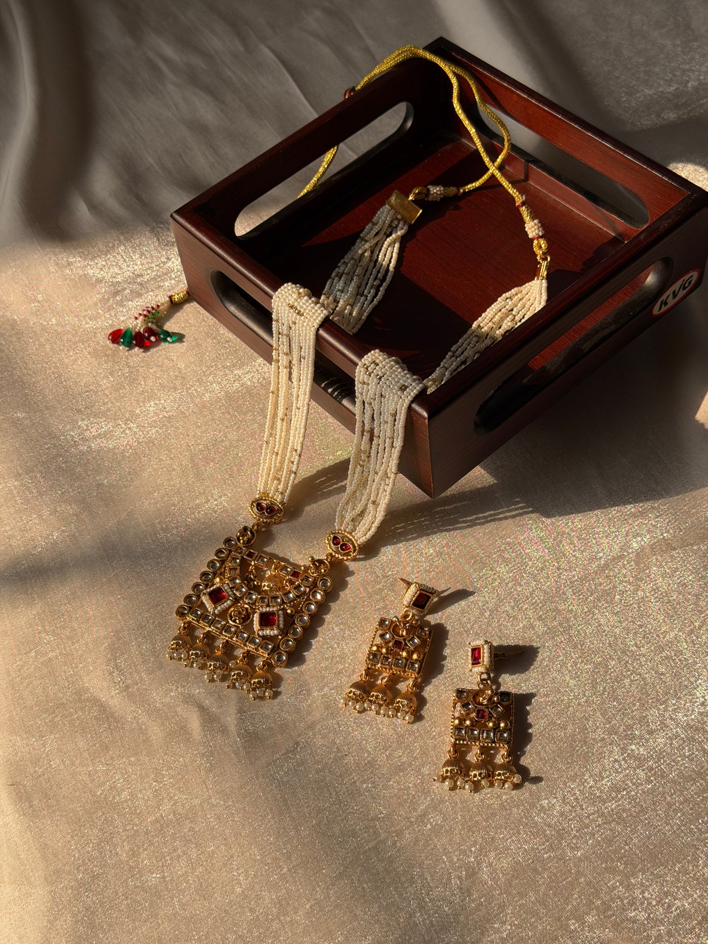 Pearl Temple Kundan Long Necklace Set