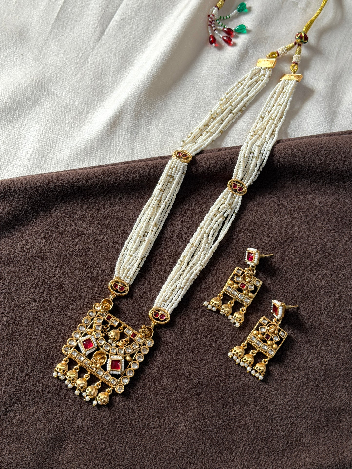 Pearl Temple Kundan Long Necklace Set