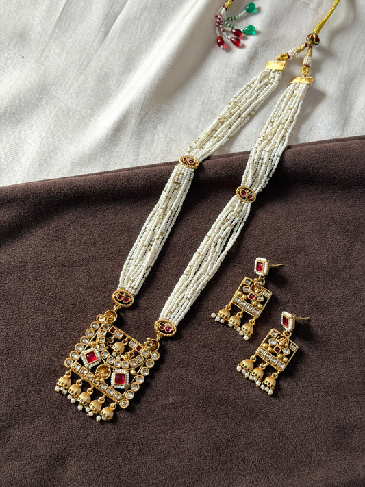 Pearl Temple Kundan Long Necklace Set