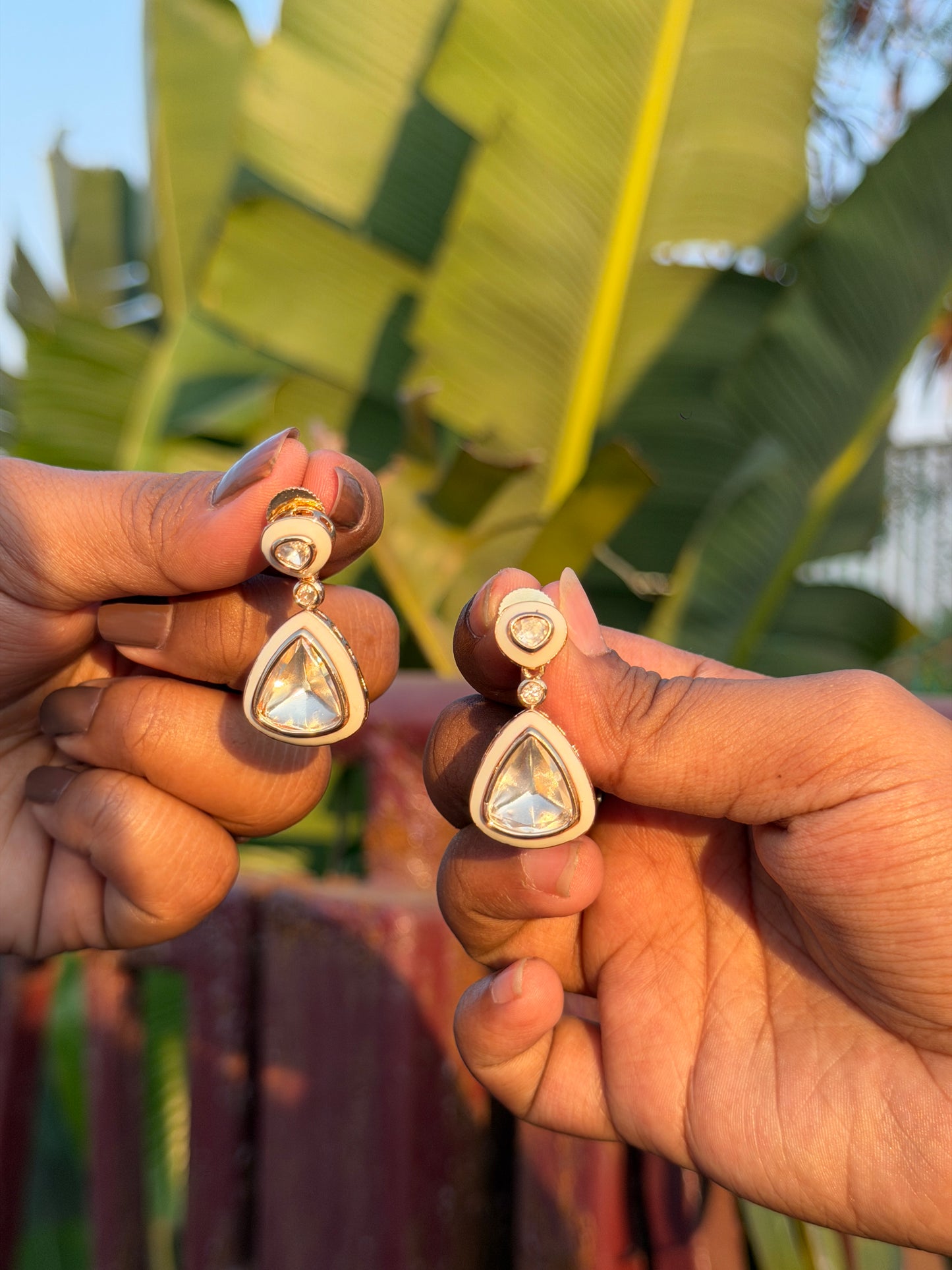 Minimal Polki Kundan Drop Earrings