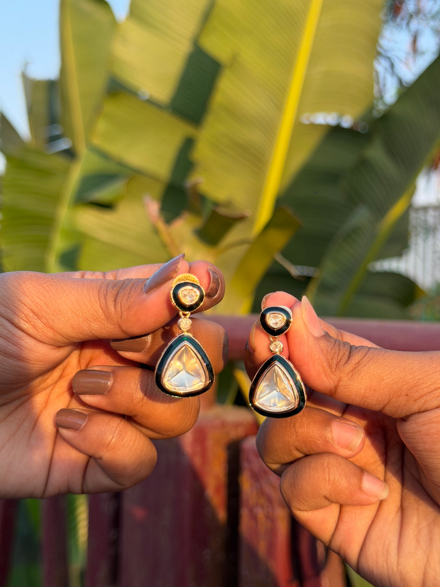 Minimal Polki Kundan Drop Earrings
