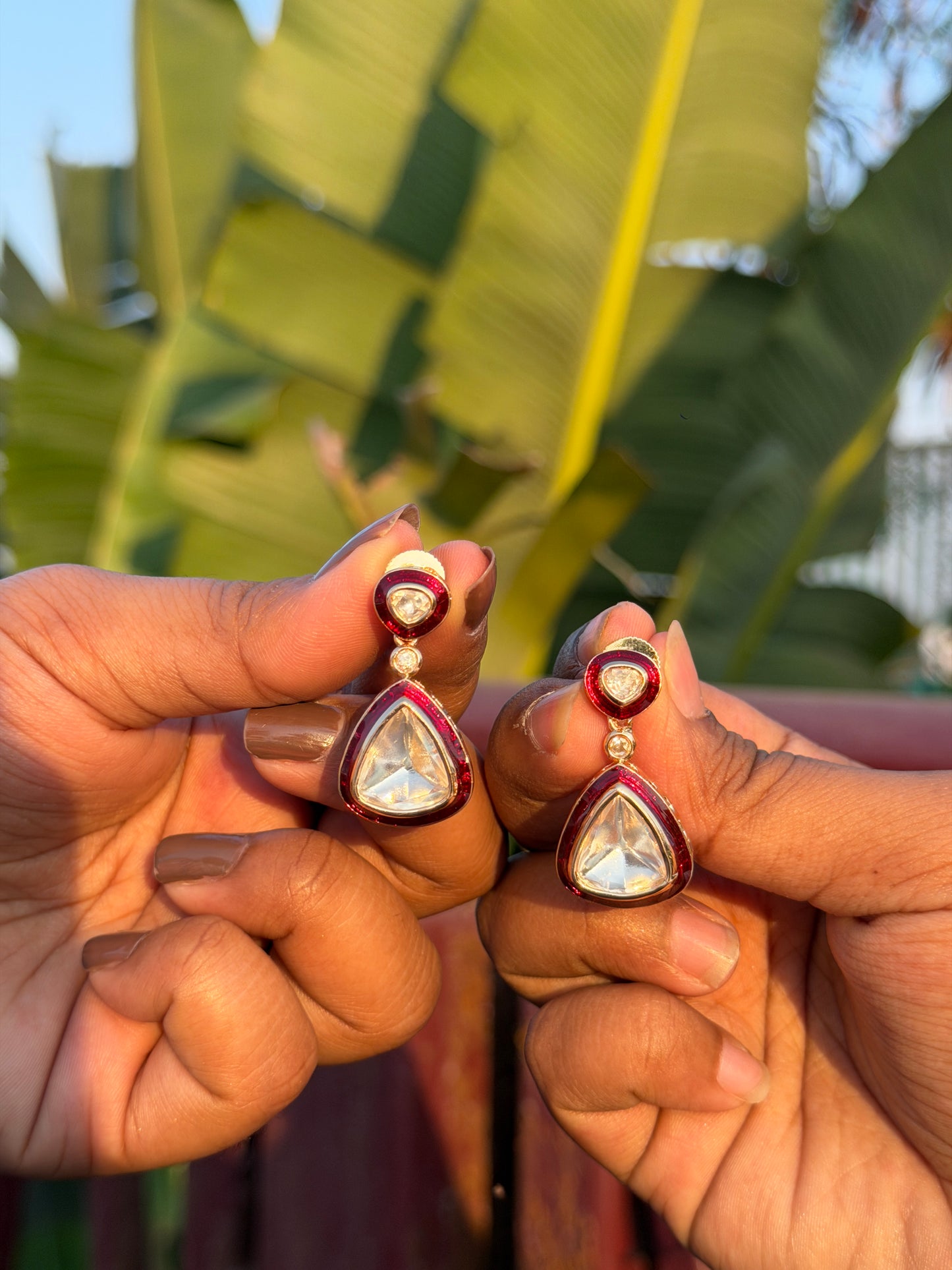 Minimal Polki Kundan Drop Earrings