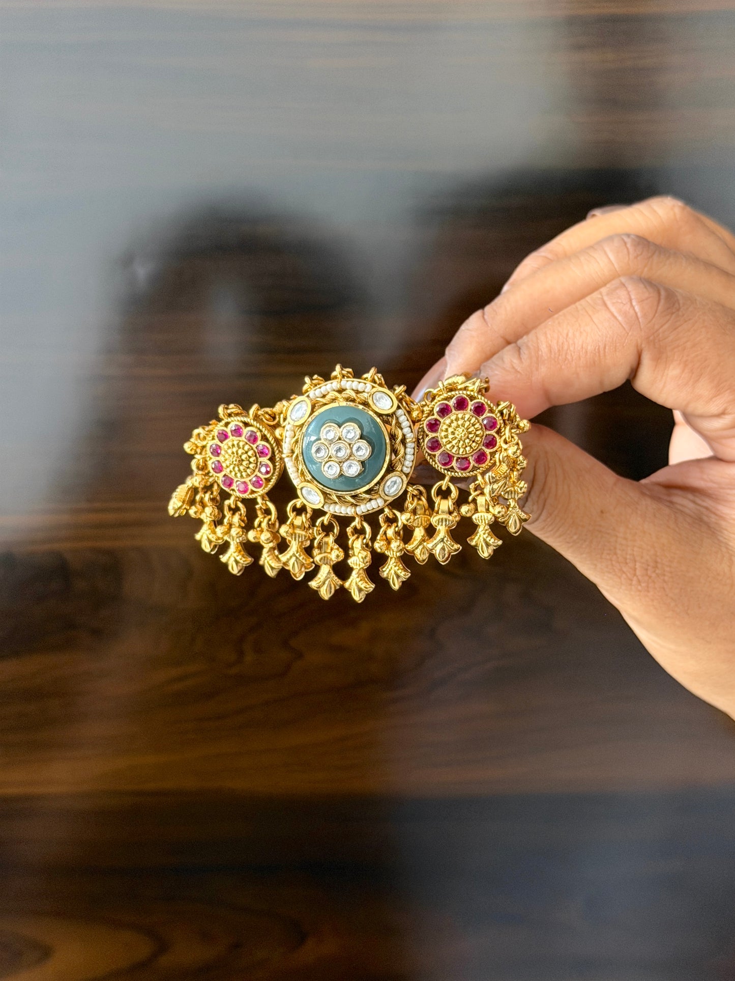 Double Finger Precious Kundan Ring