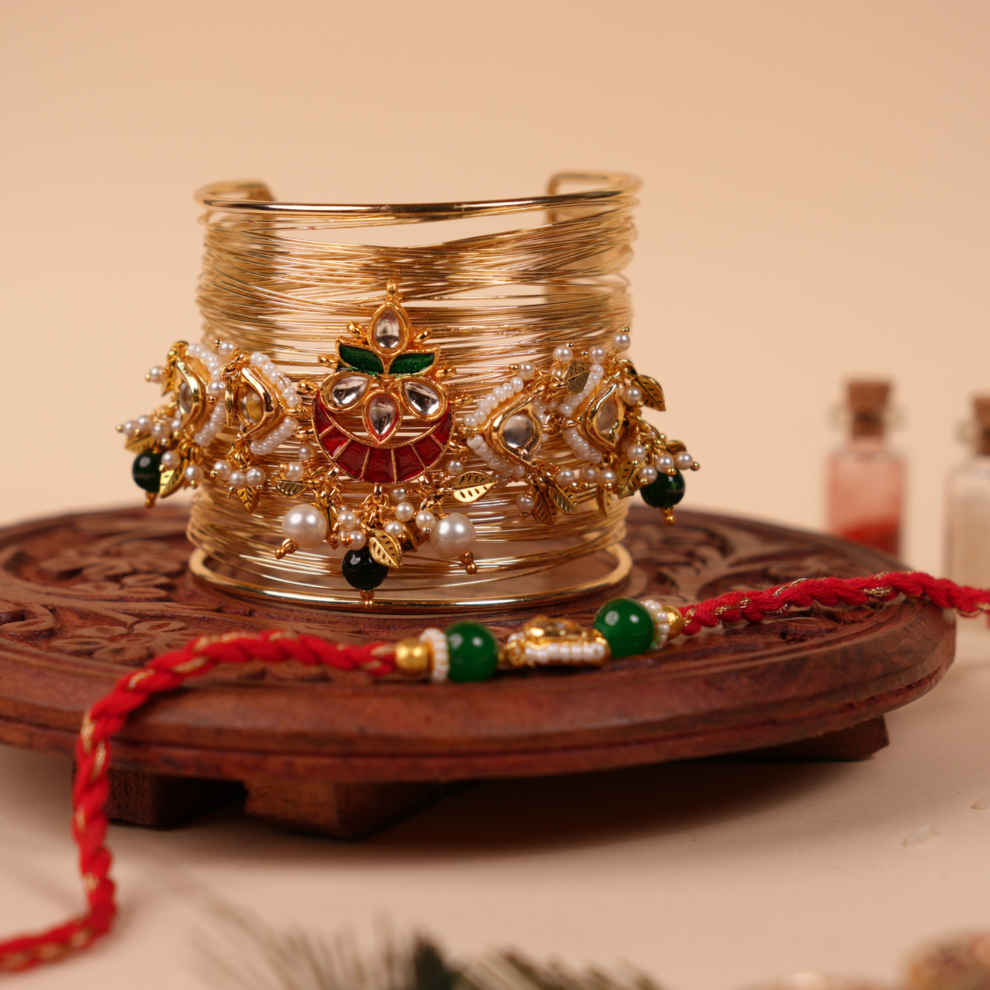 Fusion Kundan Broad-Kada Rakhi Set