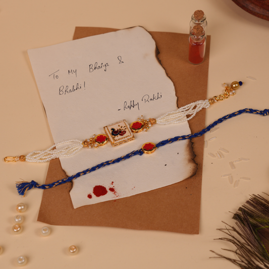 Peacock Beads Bhai Bhabhi Rakhi Set