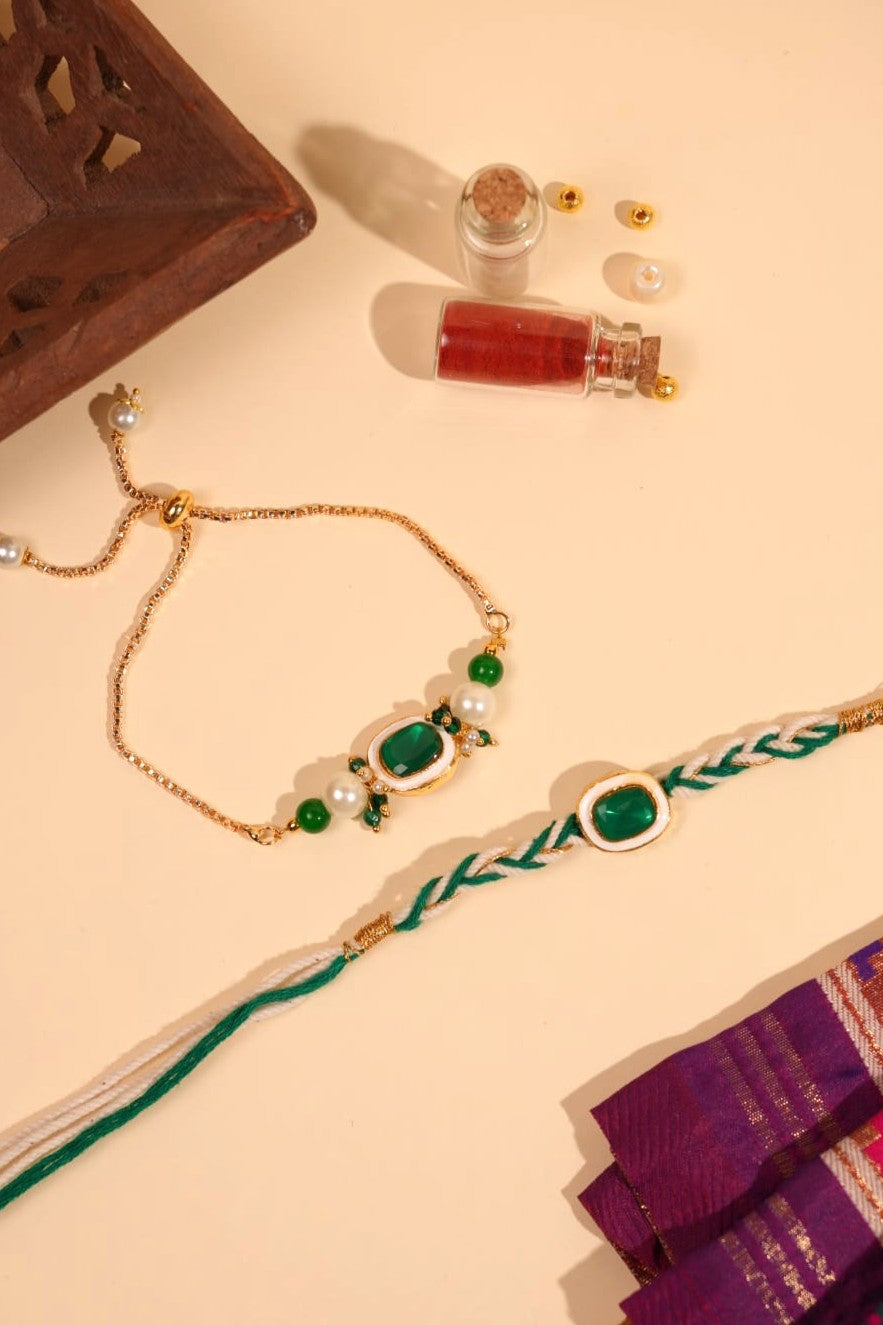 Hari Noor Bhaiya Bhabhi Rakhi Set